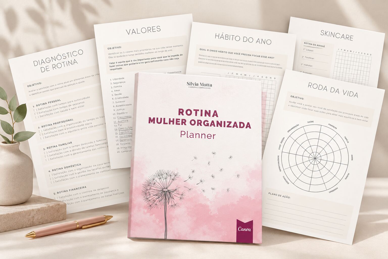 Planner Rotina Mulher Organizada no notebook, tablet e celular, com Sílvia Motta