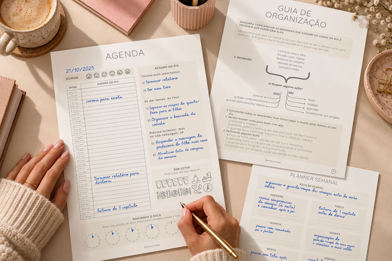 Páginas do Planner: Guia de Organização, Planner Semanal e Planner Diário